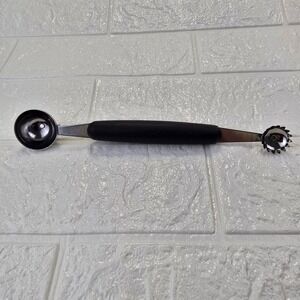 Chefmate Dual Sided Melon Baller Fruit Scooper Tool Black Silver Stainless Steel